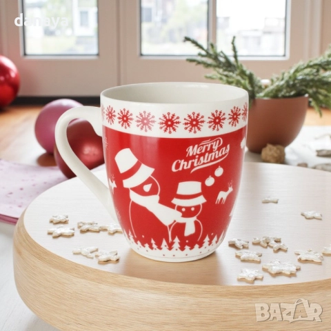 6236 Коледна чаша Merry Christmas, празничен червено бял дизайн, 180 мл, снимка 3 - Чаши - 52100642