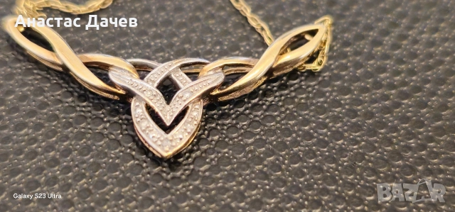 Златно дамско кулие 375 със 5 малки диаманта, снимка 7 - Колиета, медальони, синджири - 53795421