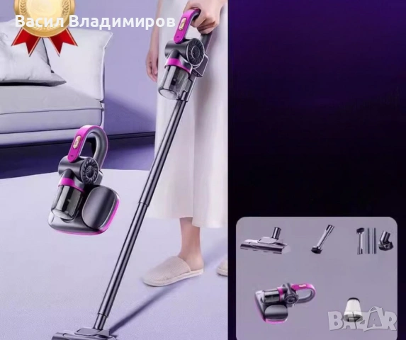 Безжична преносима прахосмукачка с голямо засмукване за отстраняване на ултравиолетови акари 3 в 1 .