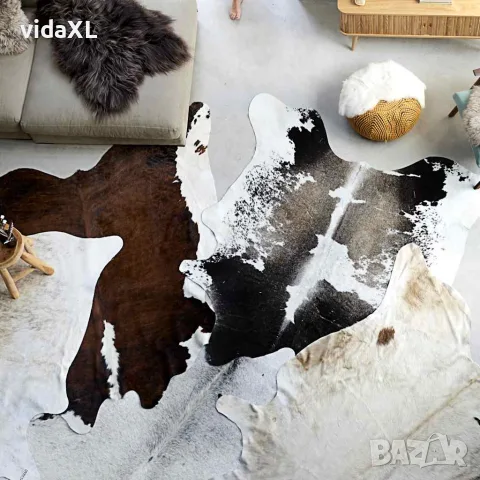 vidaXL Килим от волска кожа, черно и бяло, 150x170 см, снимка 2 - Килими - 56146524