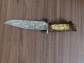 Гравиран нож, с гравирана дръжка която е направена от рог на елен.   а която е от, снимка 1