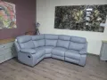 Сив кожен ъглов диван с релаксиращ механизъм от изкуствена кожа, снимка 1