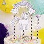 Еднорог Unicorn Happy Birthday с дъга облак звезди топери топер сламки декор за торта , снимка 2