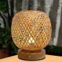 Нова Нощна настолна лампа от Бамбуков абажур Спалня Трапезария Парти Градина, снимка 4