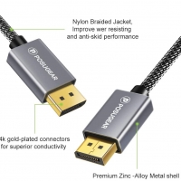 DisplayPort кабел мъжко-мъжко 2M, POSUGEAR найлоново покритие, позлатени конектори, 2K@165Hz, 2K@144, снимка 2 - Кабели и адаптери - 36039874