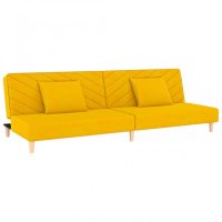 2-местен диван с две възглавници и табуретка, жълт, кадифе, снимка 4 - Дивани и мека мебел - 41888928