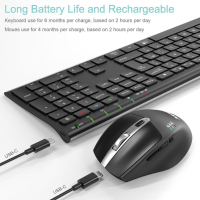 Arteck Универсална комбинация Bluetooth клавиатура и мишка с акумулаторни батерии, снимка 2 - Клавиатури и мишки - 44559725
