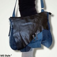 Асиметрична дамска чанта от деним и естествена кожа , снимка 4 - Чанти - 39239196