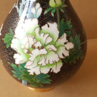Красива 19ти век Китайска Клазоне бронзова клетъчен емайл ваза, снимка 9 - Вази - 42262468