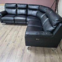 Черен кожен ъглов диван с електрически релаксиращ механизъм, снимка 11 - Дивани и мека мебел - 42514542
