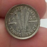 3 пенса Австралия 1948 г сребро

, снимка 1 - Нумизматика и бонистика - 41665635