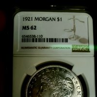 Сребърен Морган долар 1921г. MS 62, снимка 1 - Нумизматика и бонистика - 41579137