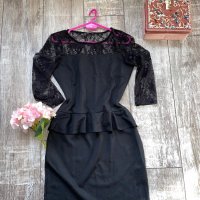 Страхотна черно къса парти коктейлна   рокля пеплум дантела , снимка 6 - Рокли - 37293117