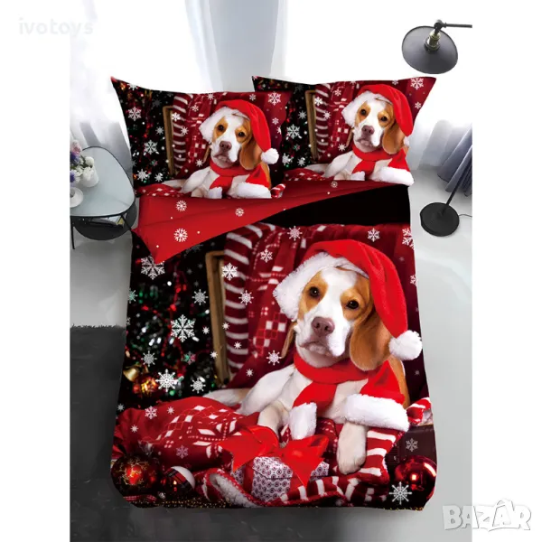 Двулицев коледен спален комплект, размер за приста (Реално Изображение), 4 части - WS17382, снимка 1
