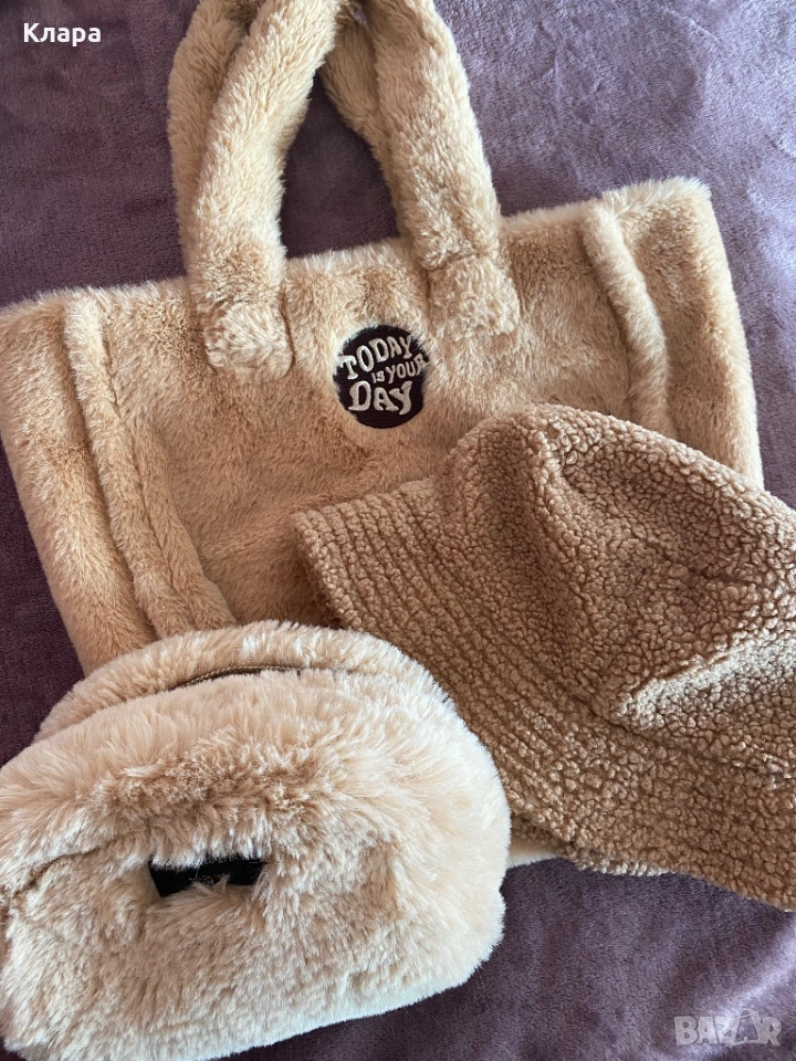 Пухкав сет с чантички и шапка, снимка 1