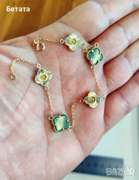 Гривна Ван Клиф с пет детелини, златна гривна с 5 детелини, 14 карата злато, снимка 1