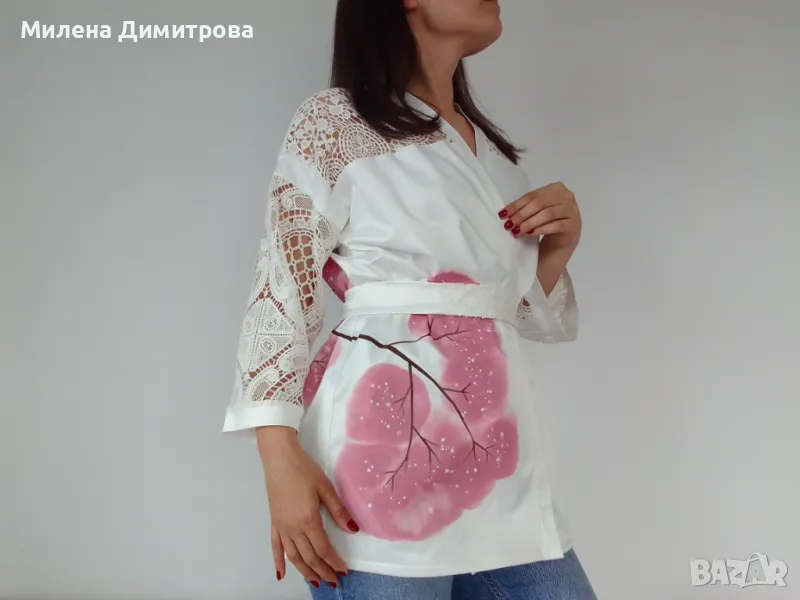 Ръчно рисувано сатенирано кимоно , снимка 1