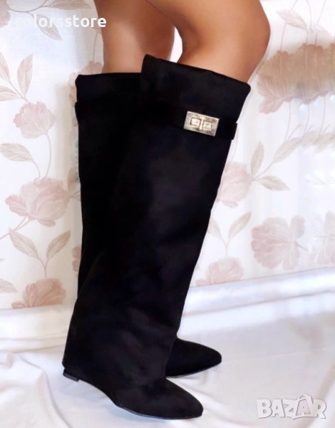 Ботуши на платформа - черен велур - K-40, снимка 1