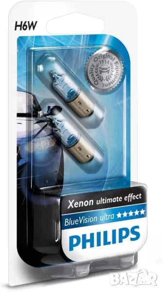 Автомобилна Крушка PHILIPS H6W 12V 6W BAX9S BlueVision-2бр. № 12036BVB2, снимка 1