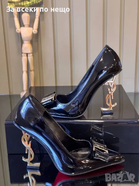 Yves Saint Laurent Дамски Черни Обувки На Златист Метален Ток Код E268, снимка 1