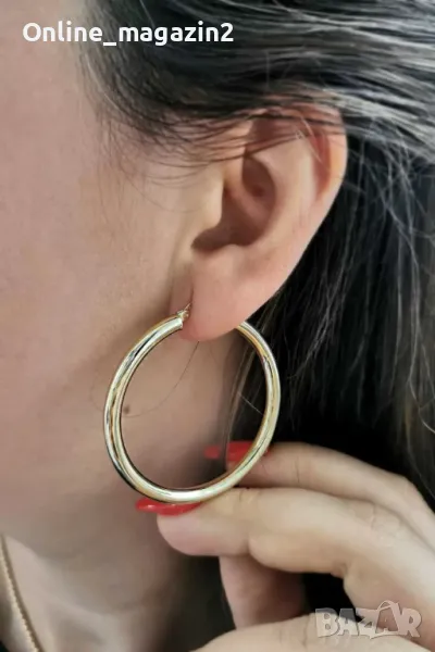 Дамски нежни обеци тип халка,изчистен модел,позлатено покритие, снимка 1