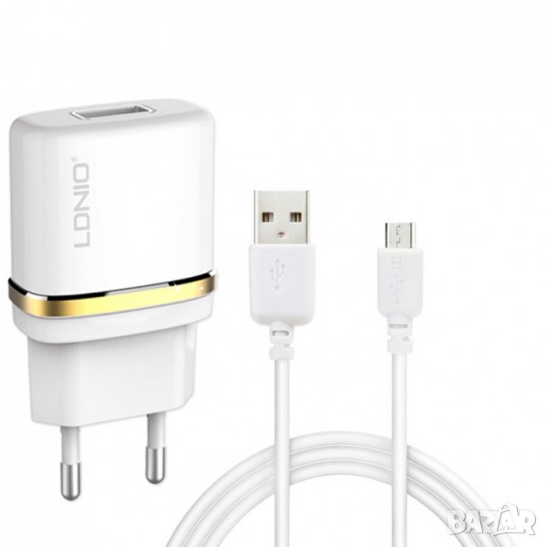 Мрежово зарядно устройство, LDNIO DL-AC50, 5V 1A, Универсално, 1 x USB, С Micro USB кабел, Бял , снимка 1
