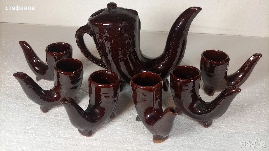 Глинен комплект за греяна ракия, тип ритон, Ханска шатра, снимка 1