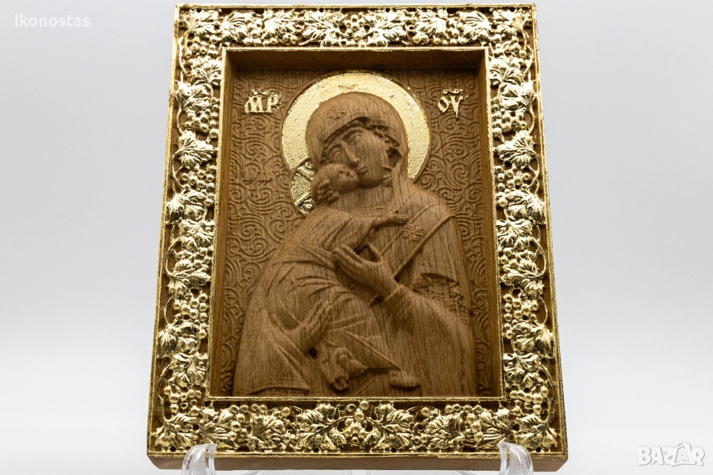 Позлатена релефна икона на Света Богородица с Младенеца, снимка 1
