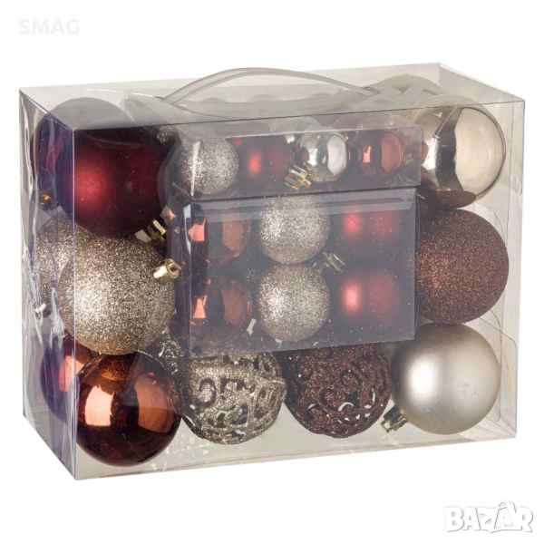 Комплект коледни топки екрю и бронз 3–6 см 50 бр._1196751, снимка 1