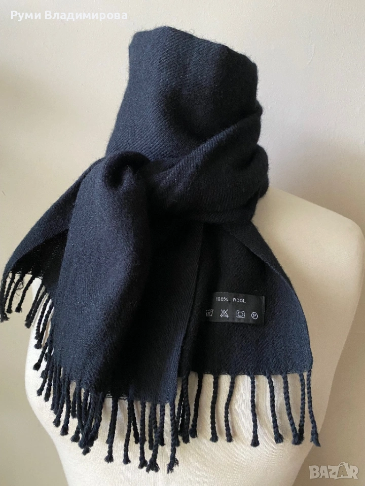 Мъжки, черен шал от 100 % вълна, снимка 1