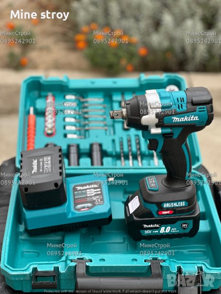 Акумулаторен БЕЗЧЕТКОВ Гайковерт Makita 36v 8ah Макита 35 части, снимка 1