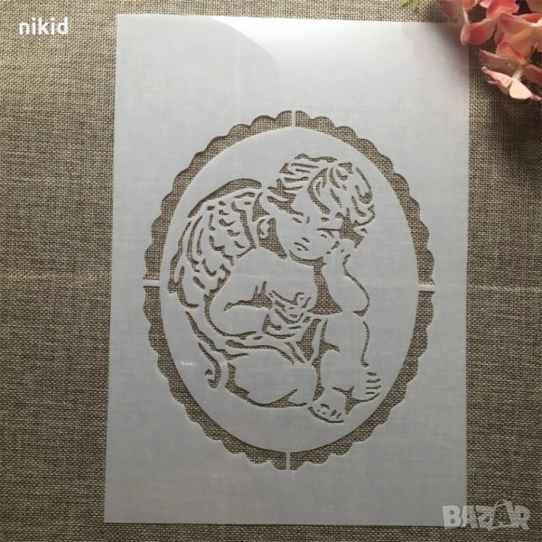 Замислен Ангел в рамка елипс стенсил шаблон за спрей за торта украса Scrapbooking, снимка 1