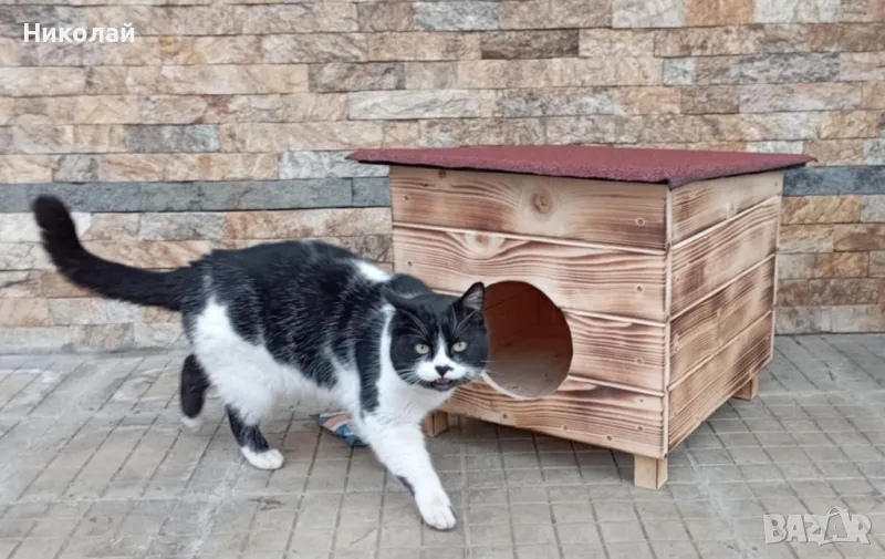 Дървена къща за котки и малки породи кучета , къща за котка куче от дърво котенца кученца, снимка 1