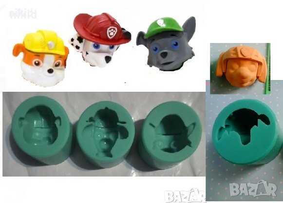 3d глава Рабъл Маршал Роки Зума Пес Патрул силиконов молд форма декорация украса фондан торта гипс , снимка 1