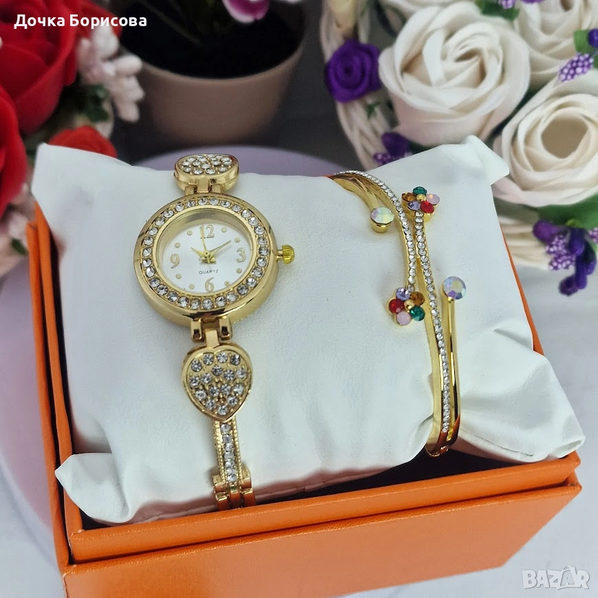 Дамски комплект - часовник и гривна с камъни , снимка 1