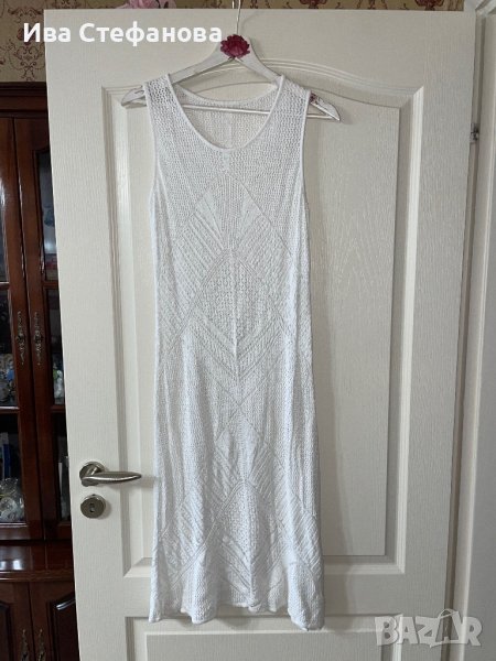 фабрично плетена  бяла дълга елегантна рокля миди midi дължина , снимка 1