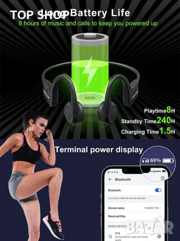 Нови безжични леки Слушалки за тренировка бягане шофиране Стерео звук, снимка 6 - Bluetooth слушалки - 49450938