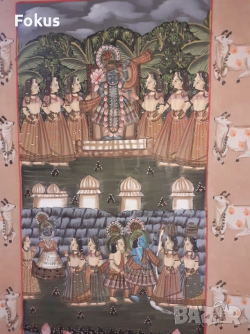 Стара огромна много красива индийска картина върху плат, снимка 2 - Антикварни и старинни предмети - 53294593