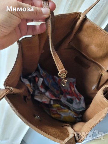 Естествена кожа голяма кафява чанта,тип торба, снимка 16 - Чанти - 41310791