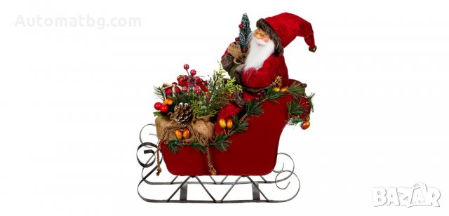 Коледна декоративна фигура Дядо Коледа с шейна, Automat 40см , снимка 2 - Декорация за дома - 34778522