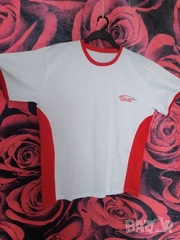 Нова Бяла мъжка тениска с червени кантове 2ХЛ Group Plus , снимка 1