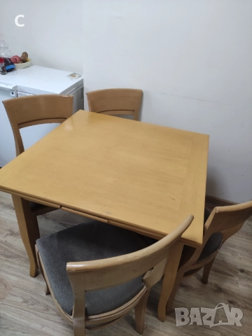 Кухненски комплект  маса от масивно дърво 90/90см+4 стола , снимка 10 - Маси - 52536685