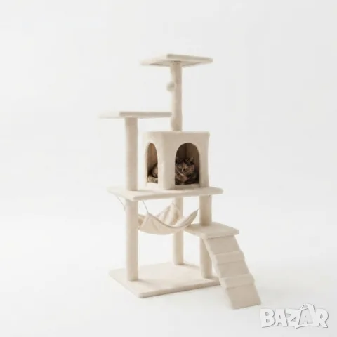 Котешки център за игра и почивка с драскалка и къщичка, 125 см