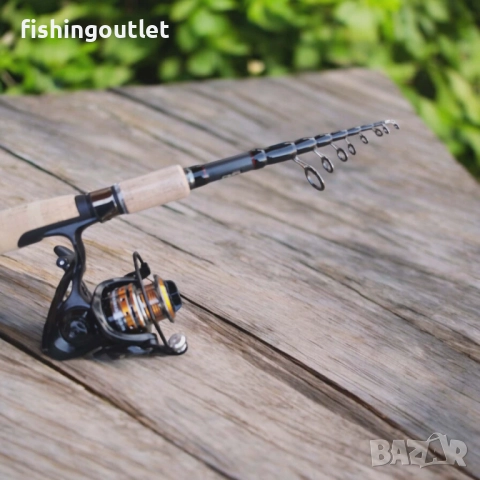 Комплект карбонов телескоп 2.4 - 3.0м, макара 10 лагера,корда и блесни, снимка 2 - Въдици - 52852409