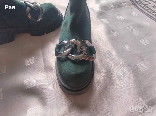 Дамски боти Carinii с ластици от естествен велур в цвят зелен , снимка 8 - Дамски боти - 51835416