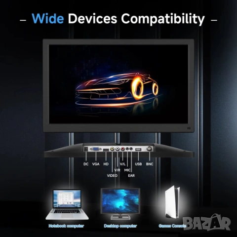 Монитор 12v 15.6” IPS, FULL HD Монитор за кола, камион, автомобил, компютър, HDMI, VGA с говорители, снимка 7 - Аксесоари и консумативи - 53873231