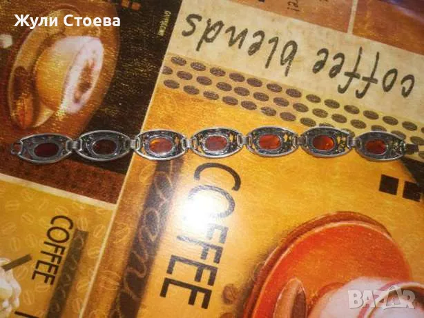 Масивна сребърна гривна с естествен кехлибар, снимка 2 - Гривни - 56231480