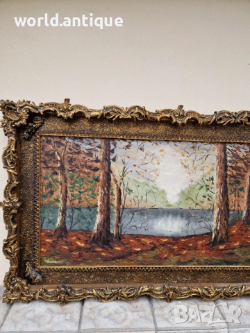 Превъзходна голяма антикварна авторска майсторска картина масло върху платно , снимка 7 - Антикварни и старинни предмети - 53210517