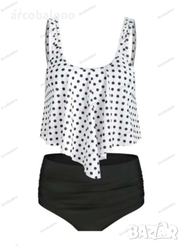 Дамски бански костюм с висока талия и волани, 15цвята, снимка 12 - Бански костюми - 44526077