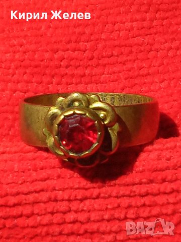СТАРИНЕН ПОЗЛАТЕН БРОНЗОВ ПРЪСТЕН от ДИНАР КРАЛСТВО ЮГОСЛАВИЯ с ФАСЕТИРАН ЕСТЕСТВЕН ГРАНАТ 32351, снимка 3 - Антикварни и старинни предмети - 38360245
